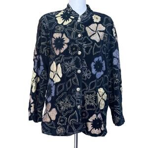 Sandy Starkman black velvet Jacket, flowers, embroidery, mixed media, moody